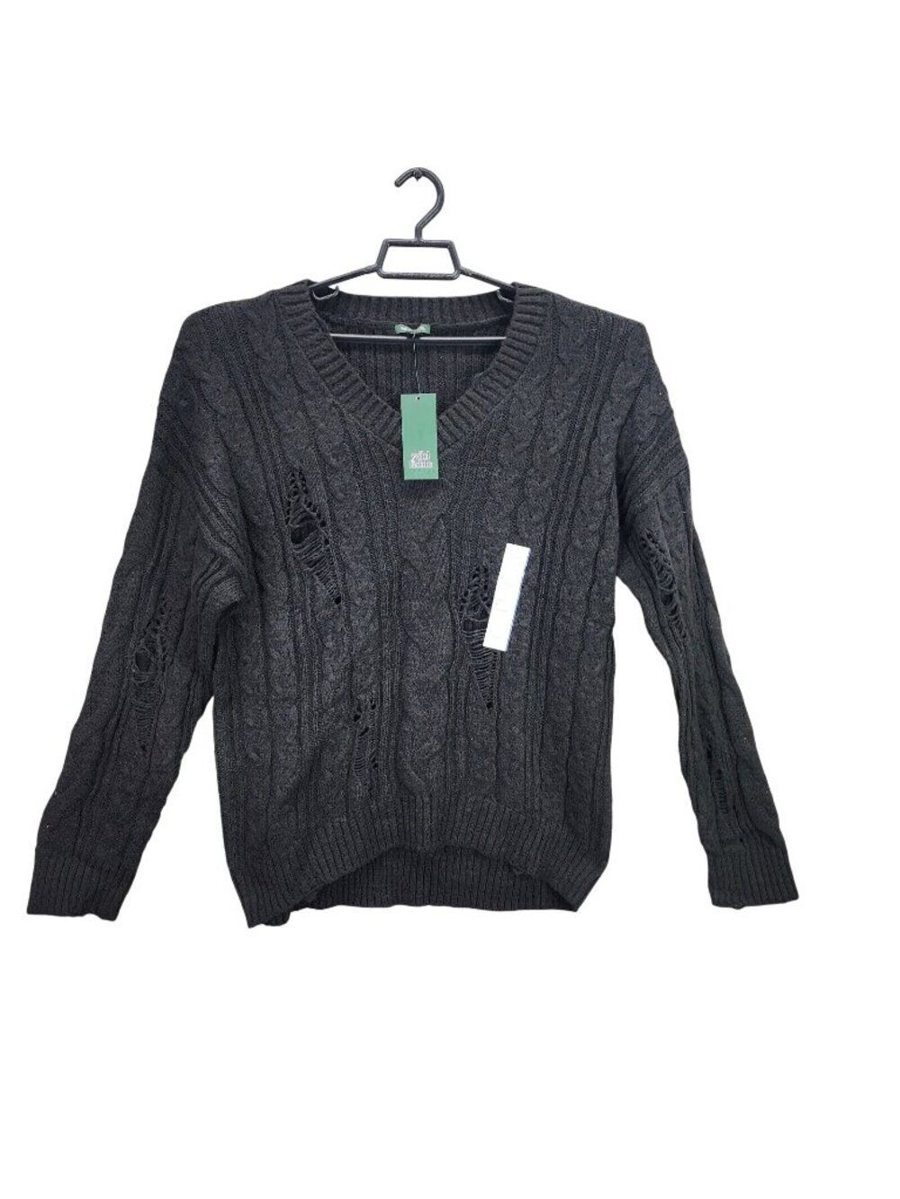Womens Wild Fable Black Loose Cable Knit Pullover Sweater V-Neck Size L